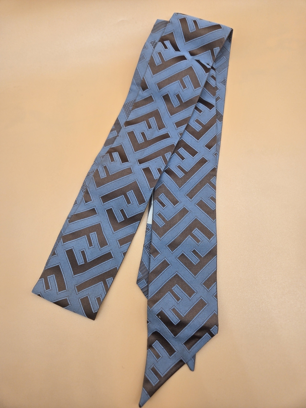 Fendi Blue Geometric Monogram Silk Twilly